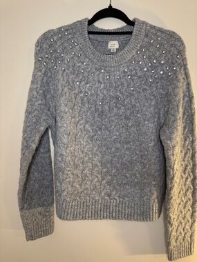 a new day Gray Beaded Cable Knit Crewneck Sweater